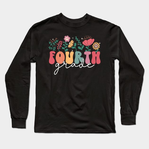 First Day Of 4th Grade Back To School Flower Long Sleeve T-Shirt by torifd1rosie